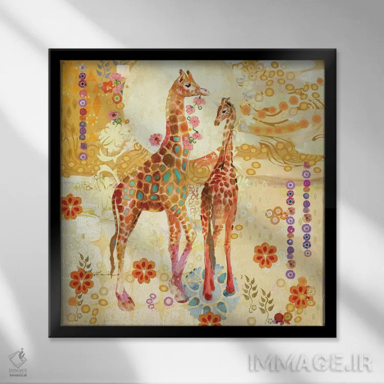 تابلو زرافهها در باغ اثر اولیا دیزاینز (استودیو طراحی) - نمای قابدار مشکی