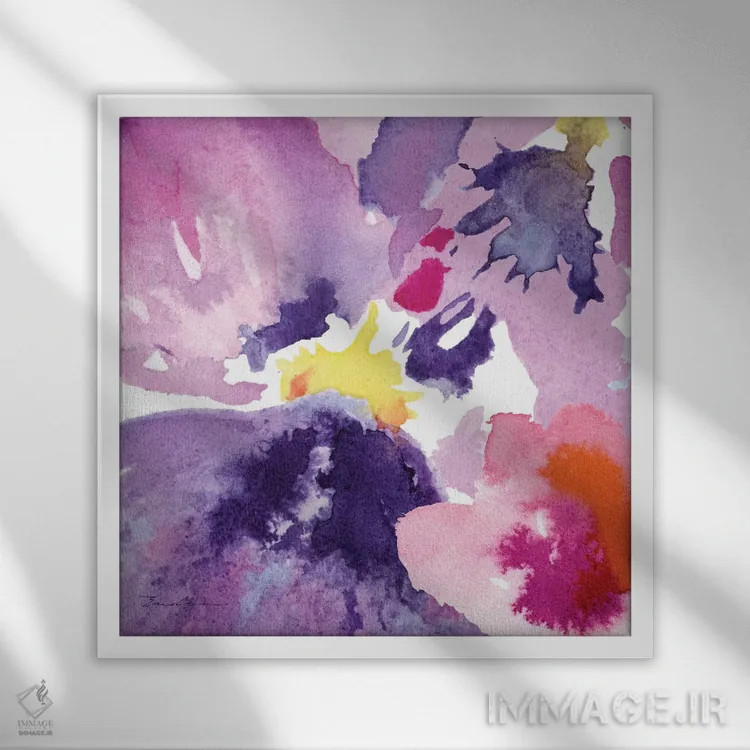 تابلو ترکیب آبرنگی گلها IV اثر اولیا دیزاینز (استودیو طراحی) - نمای قابدار سفید