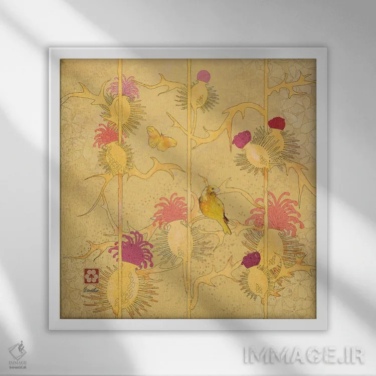 تابلو افتاب پرست زرد بر گل خار اثر اولیا دیزاینز (استودیو طراحی) - نمای قابدار سفید