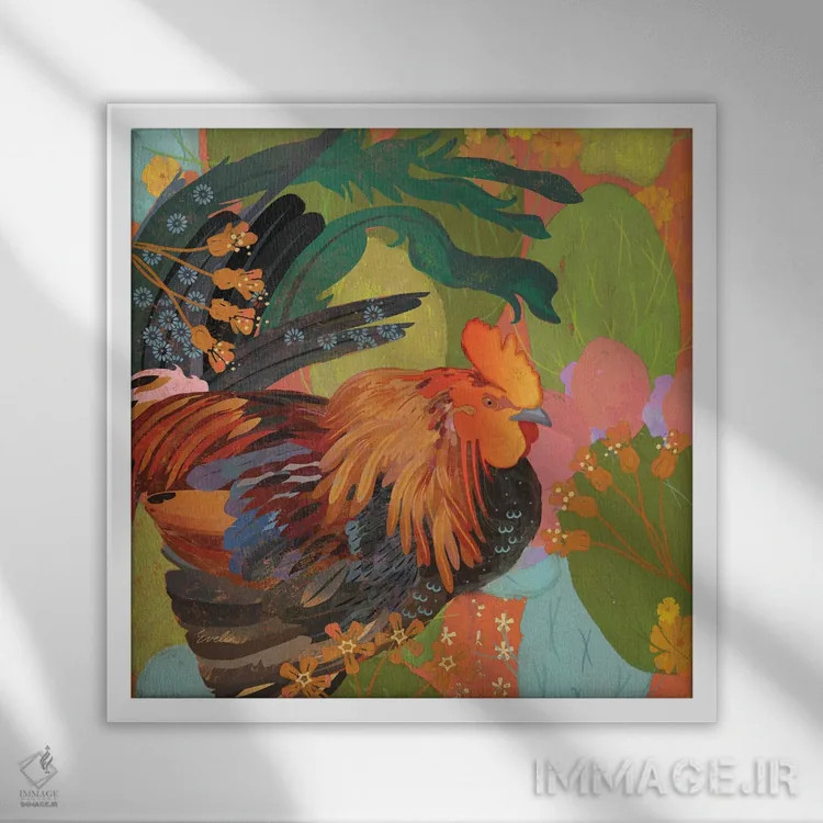 تابلو خروس مکزیکی اثر اولیا دیزاینز (استودیو طراحی) - نمای قابدار سفید