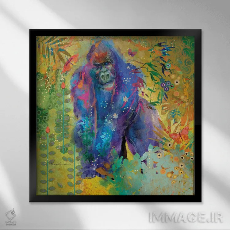 تابلو تفکر گوریل در جنگل اثر اولیا دیزاینز (استودیو طراحی) - نمای قابدار مشکی