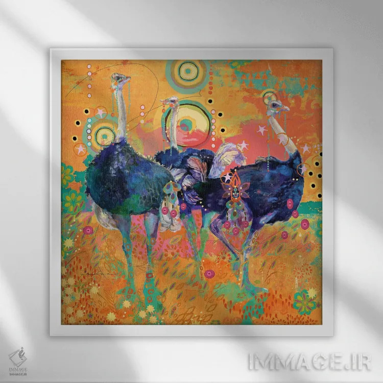 تابلو سه شترمرغ اثر اولیا دیزاینز (استودیو طراحی) - نمای قابدار سفید