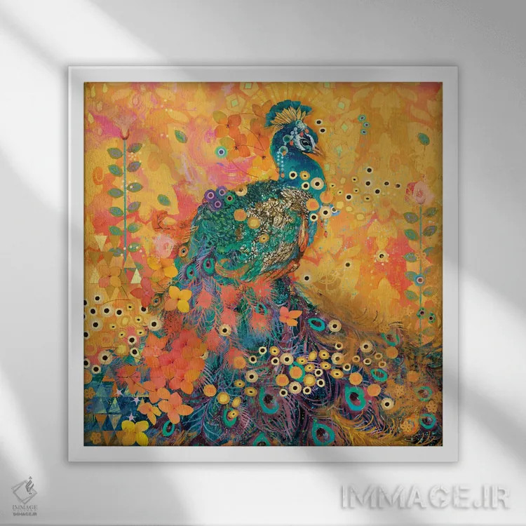 تابلو طاووس آفریکارما اثر اولیا دیزاینز (استودیو طراحی) - نمای قابدار سفید