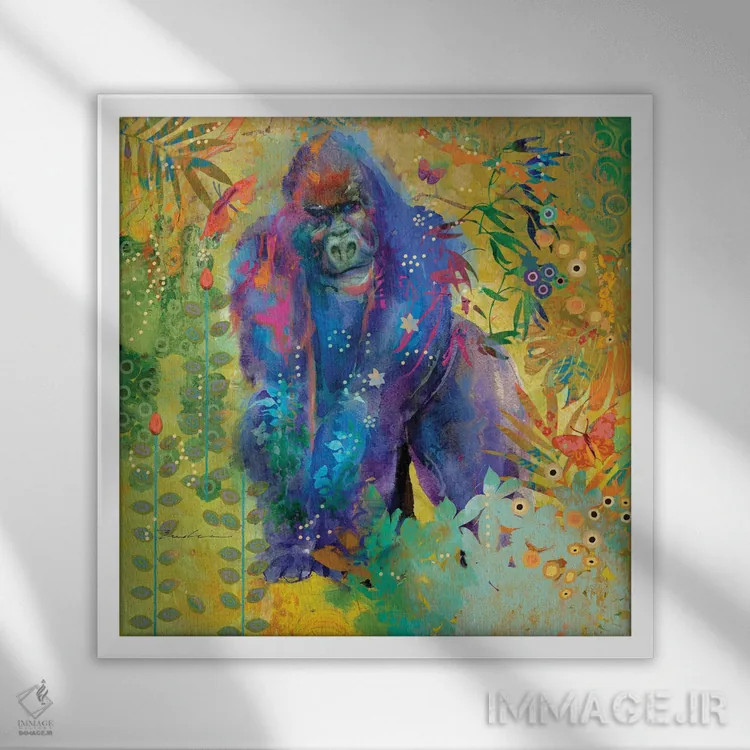 تابلو تفکر گوریل در جنگل اثر اولیا دیزاینز (استودیو طراحی) - نمای قابدار سفید