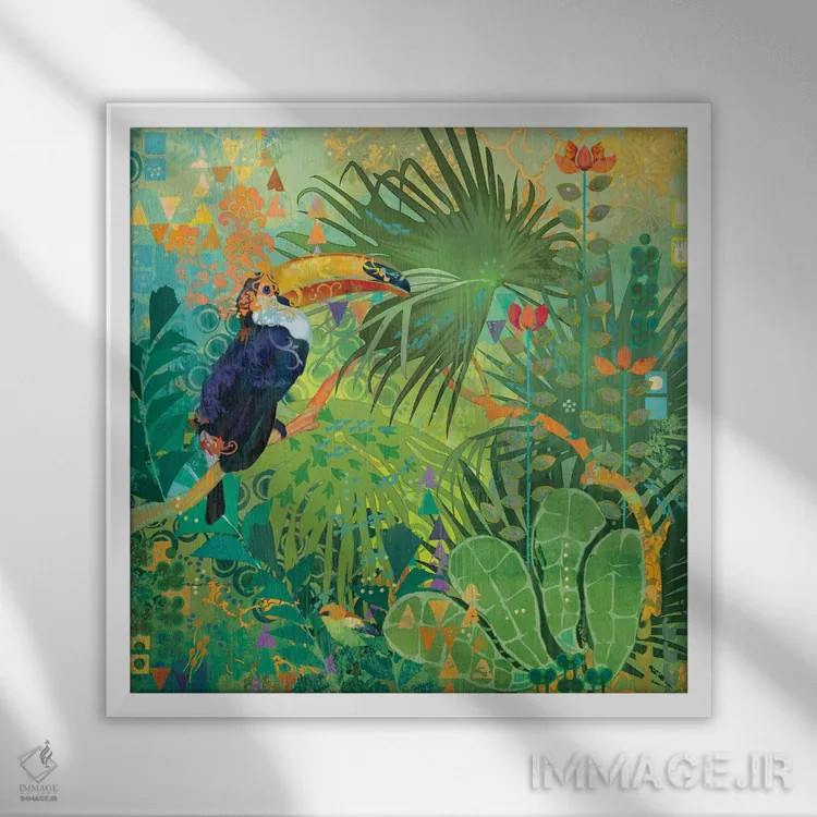 تابلو توکانها و گلها اثر اولیا دیزاینز (استودیو طراحی) - نمای قابدار سفید