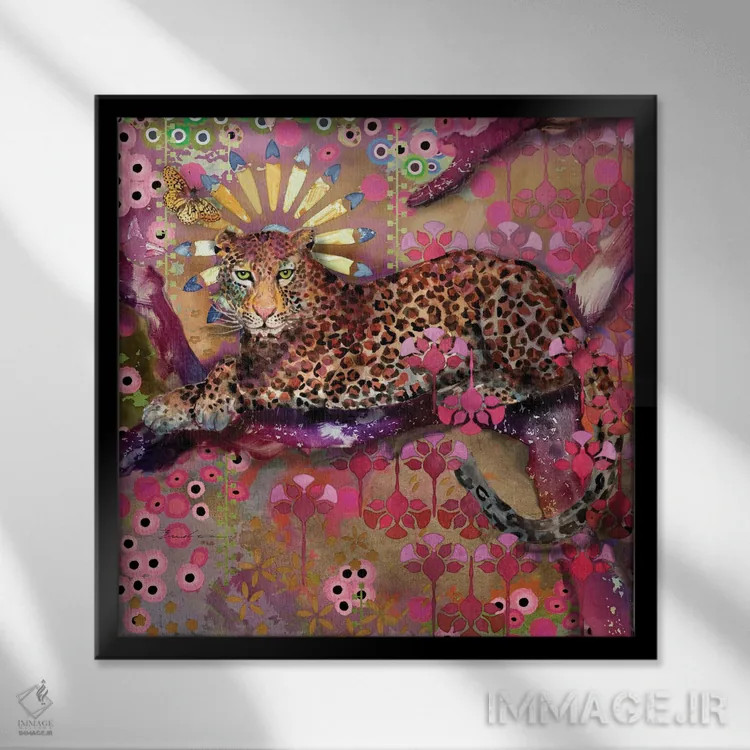 تابلو پلنگ و پروانه اثر اولیا دیزاینز (استودیو طراحی) - نمای قابدار مشکی