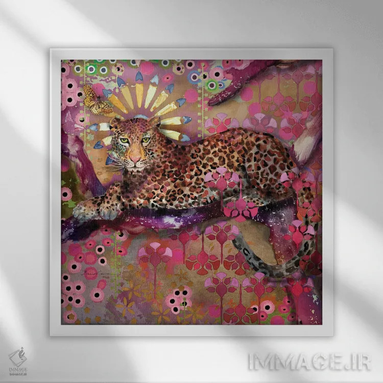 تابلو پلنگ و پروانه اثر اولیا دیزاینز (استودیو طراحی) - نمای قابدار سفید