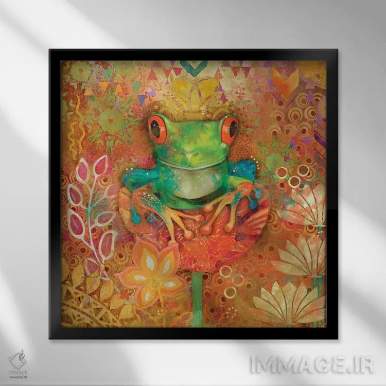 تابلو قورباغه درختی چشمقرمز اثر اولیا دیزاینز (استودیو طراحی) - نمای قابدار مشکی