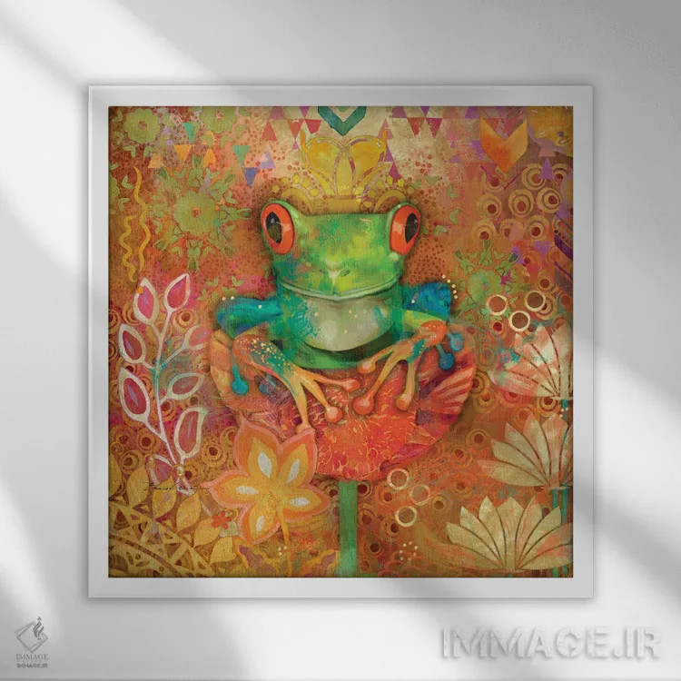 تابلو قورباغه درختی چشمقرمز اثر اولیا دیزاینز (استودیو طراحی) - نمای قابدار سفید