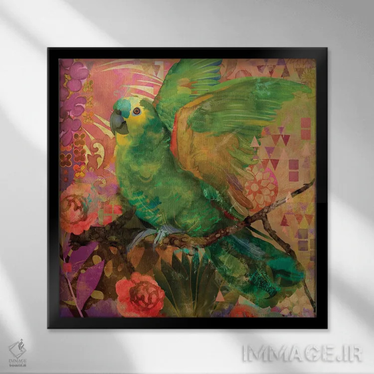 تابلو طوطیهای بزرگ سبز اثر اولیا دیزاینز (استودیو طراحی) - نمای قابدار مشکی