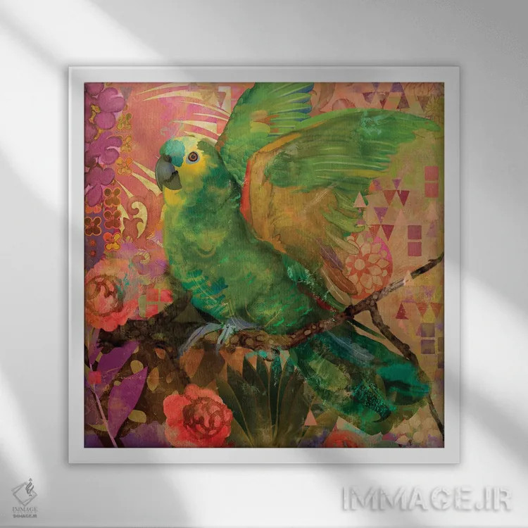 تابلو طوطیهای بزرگ سبز اثر اولیا دیزاینز (استودیو طراحی) - نمای قابدار سفید