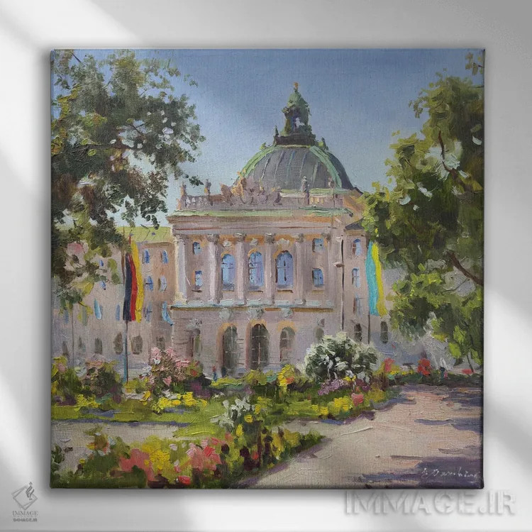 تابلو کاخ عدالت، مونیخ، آلمان اثر اوگنیا مکانوا - نمای روبهرو روی دیوار