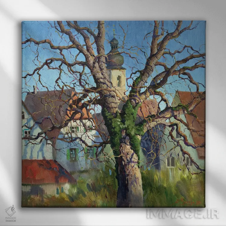 تابلو منظرهٔ شهری پاییزی ۲ اثر اوگنیا مکانوا - نمای روبهرو روی دیوار