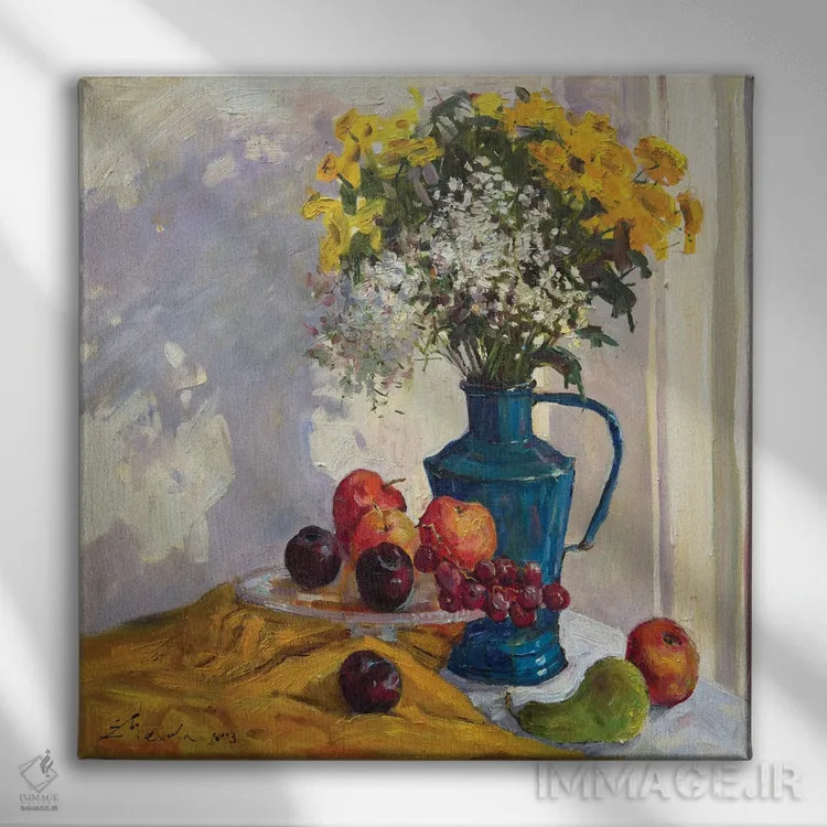 تابلو طبیعت بیجان با گلهای وحشی و میوهها ۲ اثر اوگنیا مکانوا - نمای روبهرو روی دیوار