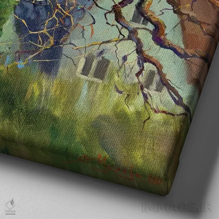 تابلو منظرهٔ شهری پاییزی ۲ اثر اوگنیا مکانوا - نمای نزدیک بافت بوم