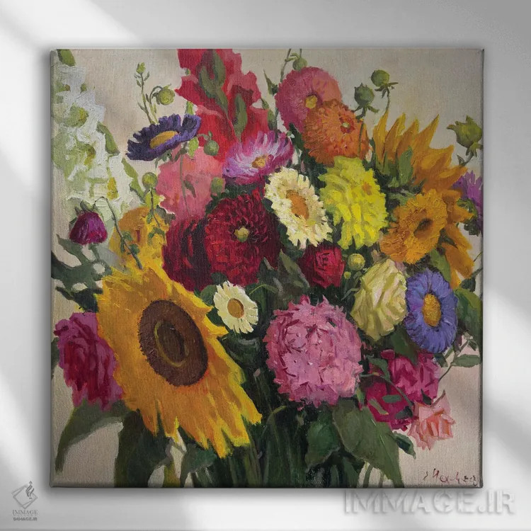 تابلو گلها برای مادر اثر اوگنیا مکانوا - نمای روبهرو روی دیوار