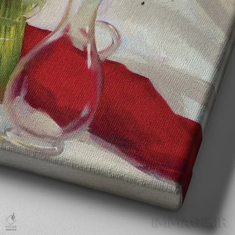 تابلو طبیعت بیجان با گلهای وحشی و سماور اثر اوگنیا مکانوا - نمای نزدیک بافت بوم