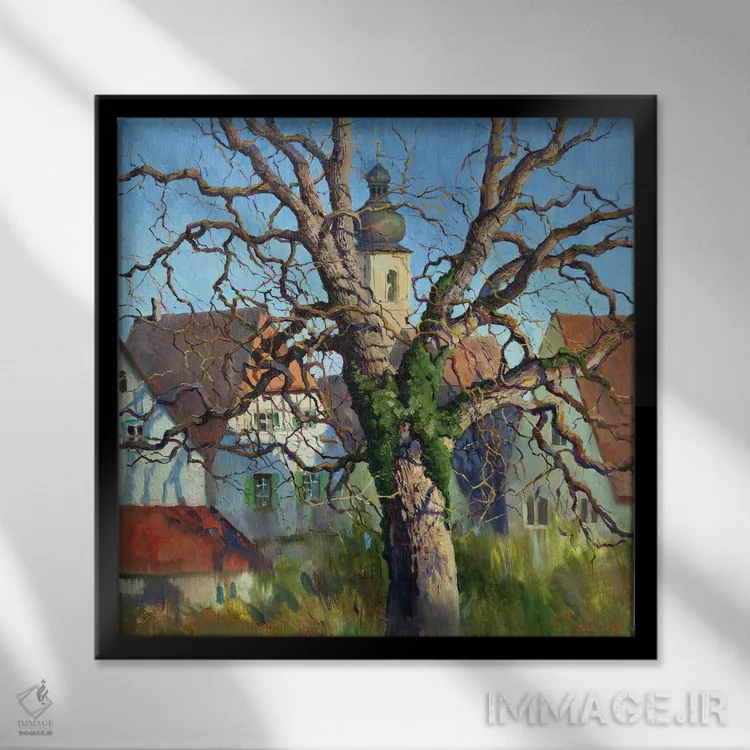 تابلو منظرهٔ شهری پاییزی ۲ اثر اوگنیا مکانوا - نمای قابدار مشکی
