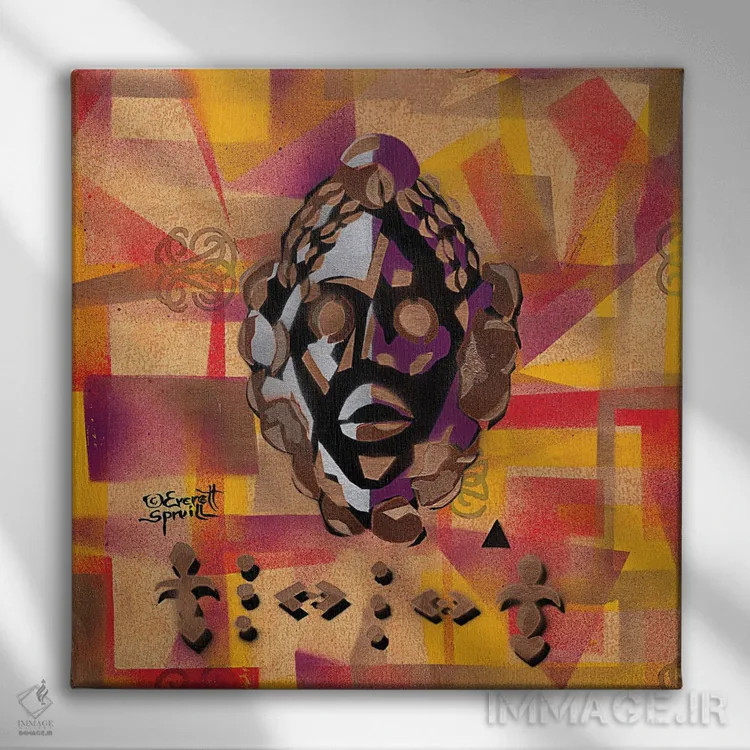 تابلو نقاب دان و نماد زن مهربان اثر اورِت اسپرویل - نمای روبهرو روی دیوار