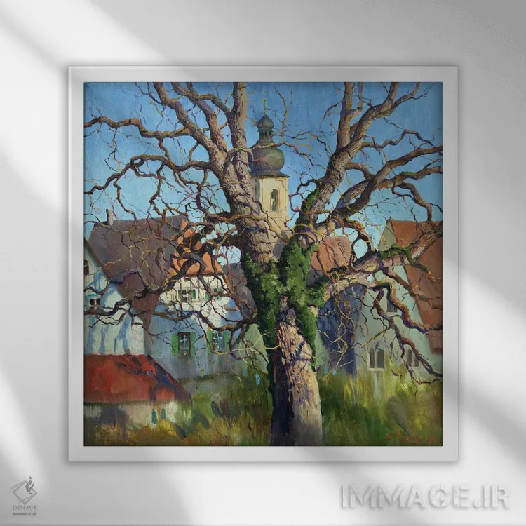 تابلو منظرهٔ شهری پاییزی ۲ اثر اوگنیا مکانوا - نمای قابدار سفید