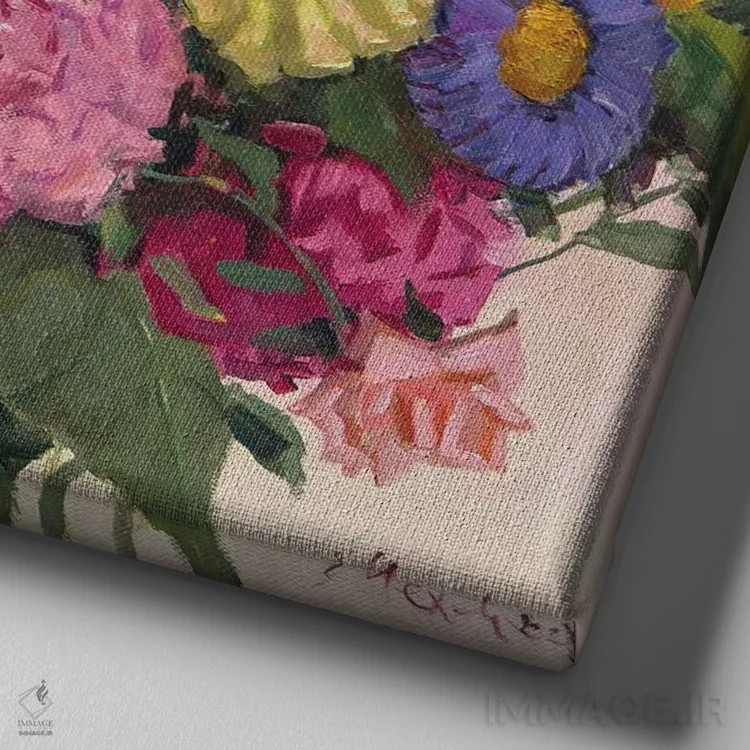 تابلو گلها برای مادر اثر اوگنیا مکانوا - نمای نزدیک بافت بوم