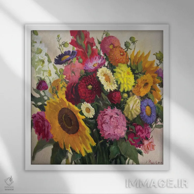 تابلو گلها برای مادر اثر اوگنیا مکانوا - نمای قابدار سفید