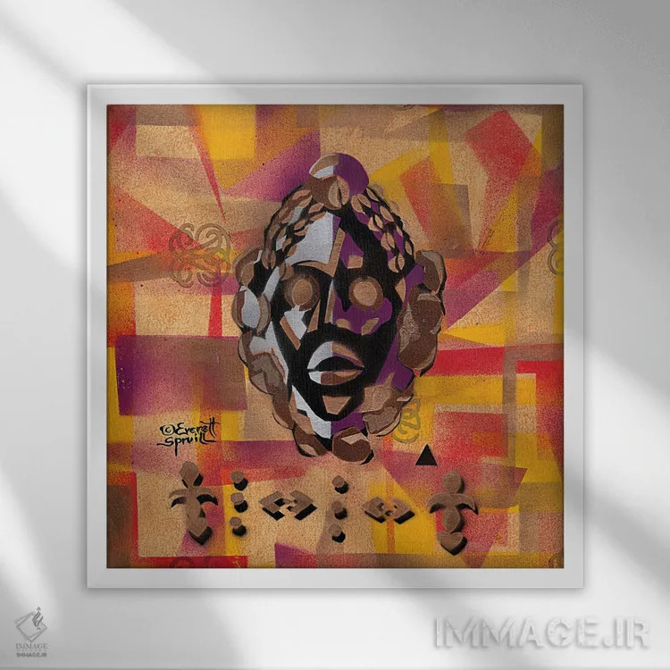 تابلو نقاب دان و نماد زن مهربان اثر اورِت اسپرویل - نمای قابدار سفید