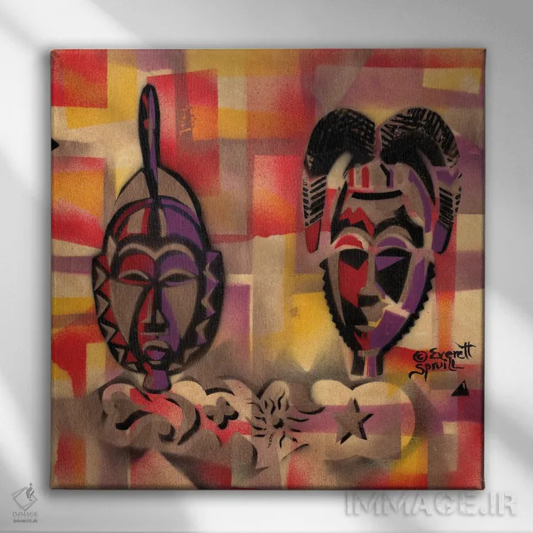 تابلو دو ماسک اثر اورِت اسپرویل - نمای روبهرو روی دیوار