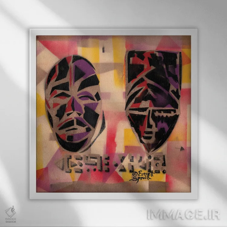تابلو دو ماسک آفریقایی اثر اورِت اسپرویل - نمای قابدار سفید