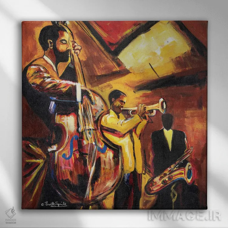 تابلو تولد خُنکی (یادآور سبک "Birth of the Cool") اثر اورِت اسپرویل - نمای روبهرو روی دیوار