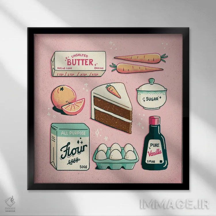 تابلو کیک هویج اثر ایو اندرسون - نمای قابدار مشکی