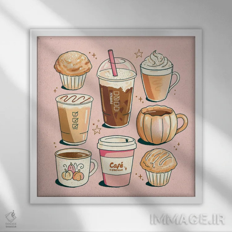 تابلو نوشیدنیهای پاییزی اثر ایو اندرسون - نمای قابدار سفید