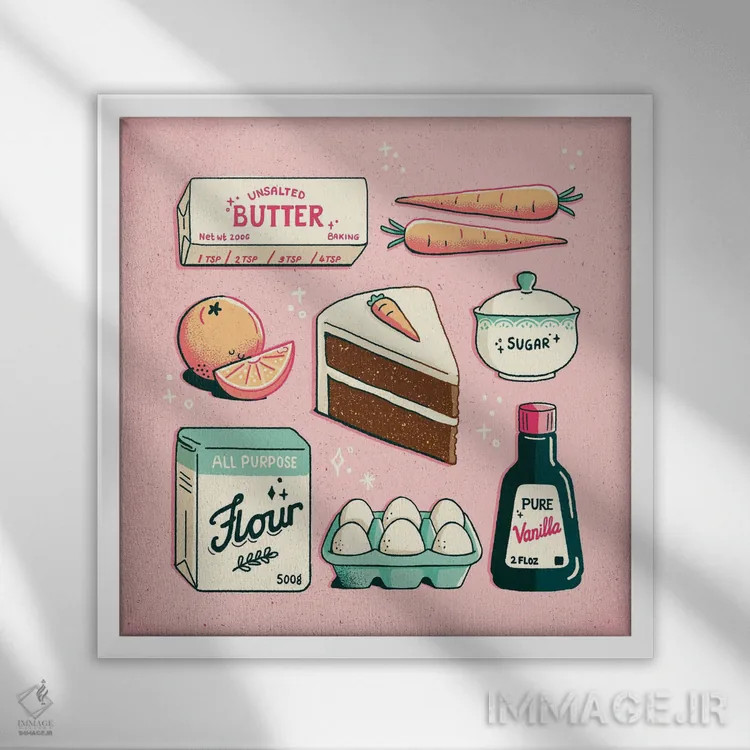 تابلو کیک هویج اثر ایو اندرسون - نمای قابدار سفید