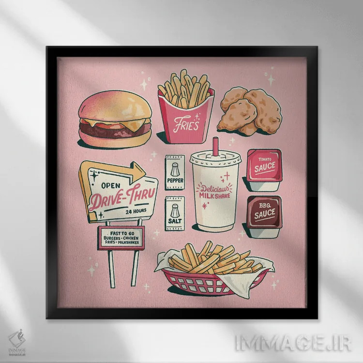 تابلو غذاخوری کنار جاده اثر ایو اندرسون - نمای قابدار مشکی