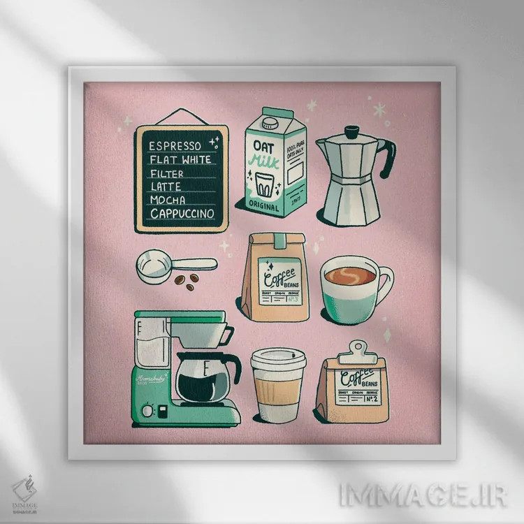 تابلو قهوه اثر ایو اندرسون - نمای قابدار سفید