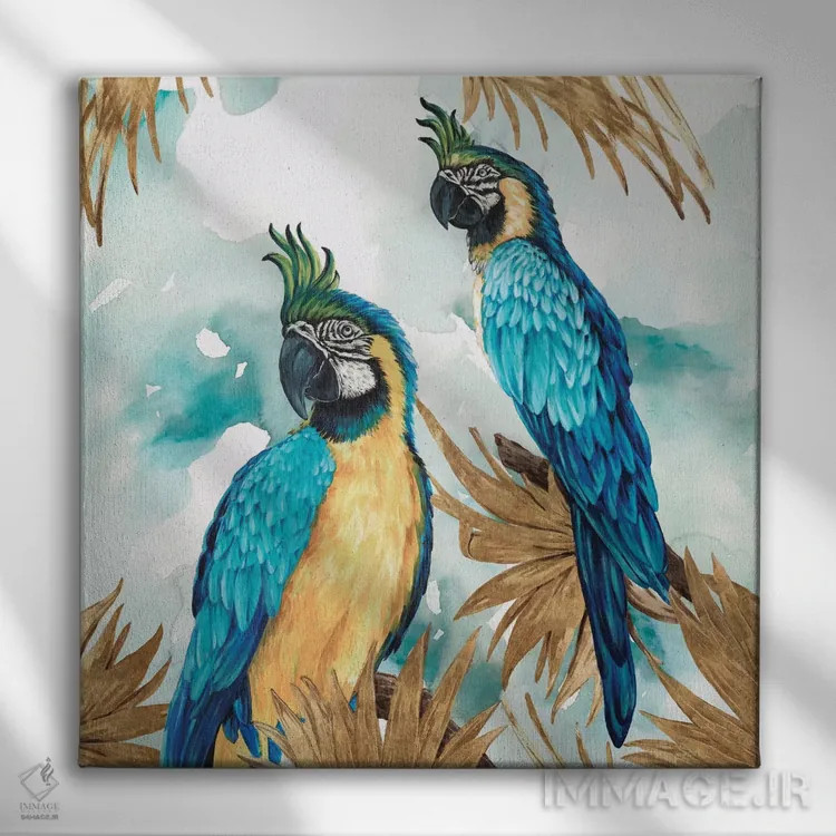 تابلو طوطیهای طلایی اثر اوا واتس - نمای روبهرو روی دیوار