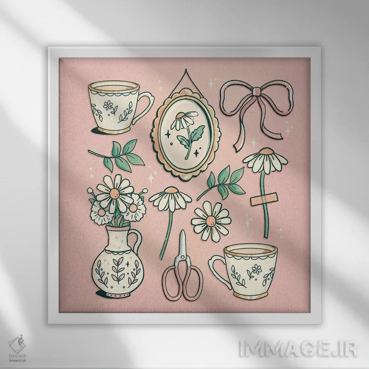 تابلو مروارید (گل) اثر ایو اندرسون - نمای قابدار سفید