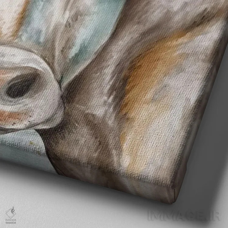 تابلو گاو کلهشق اثر اوا واتس - نمای نزدیک بافت بوم