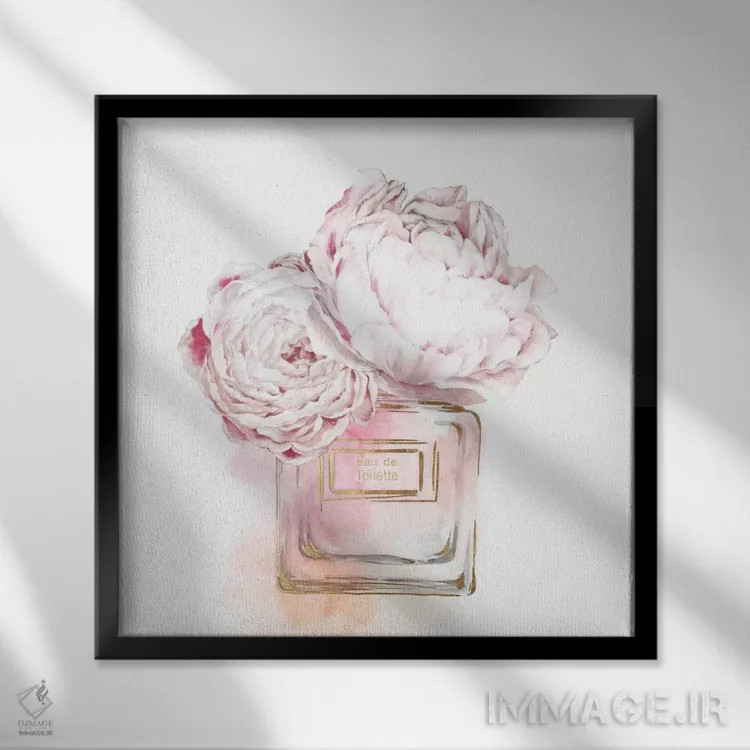 تابلو ادو تویلت خاکستری (عطر) اثر اوا واتس - نمای قابدار مشکی