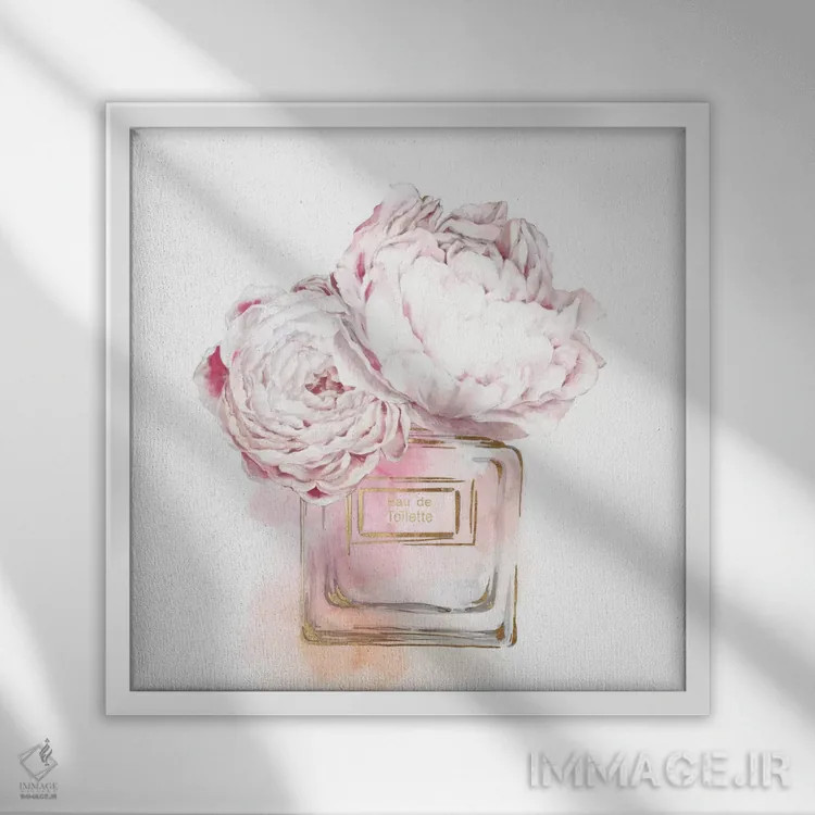 تابلو ادو تویلت خاکستری (عطر) اثر اوا واتس - نمای قابدار سفید