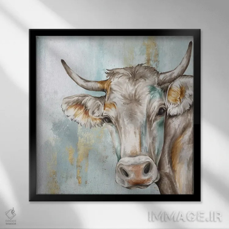 تابلو گاو کلهشق اثر اوا واتس - نمای قابدار مشکی