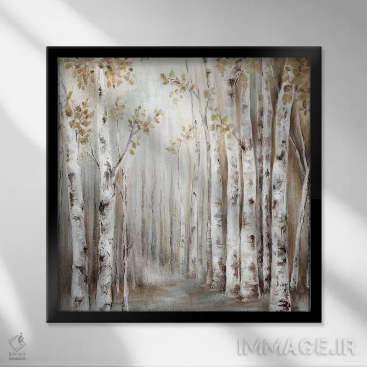تابلو جنگل توس در غروب III اثر اوا واتس - نمای قابدار مشکی
