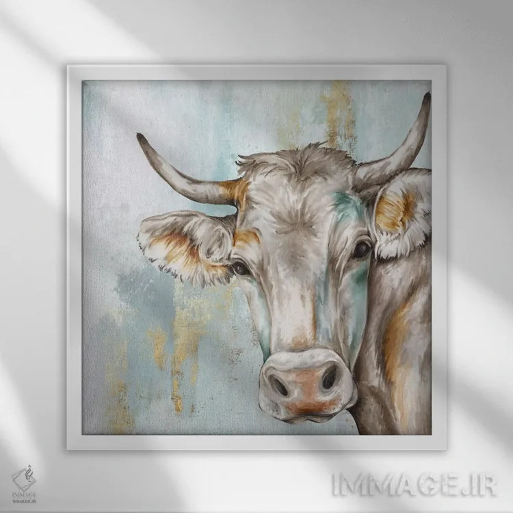 تابلو گاو کلهشق اثر اوا واتس - نمای قابدار سفید