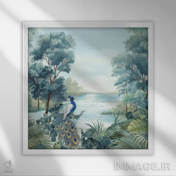 تابلو طاووس اثر اوا واتس - نمای قابدار سفید