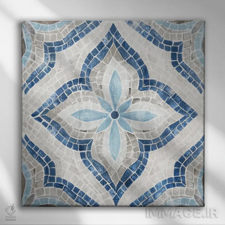 تابلو کاشی مراکشی آبی تک اثر اوا واتس - نمای روبهرو روی دیوار