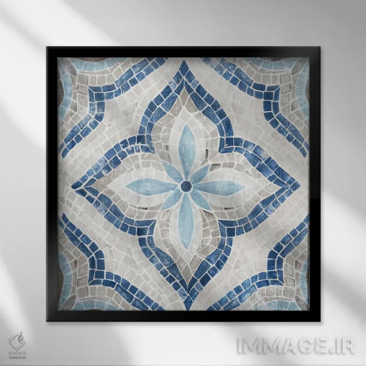 تابلو کاشی مراکشی آبی تک اثر اوا واتس - نمای قابدار مشکی