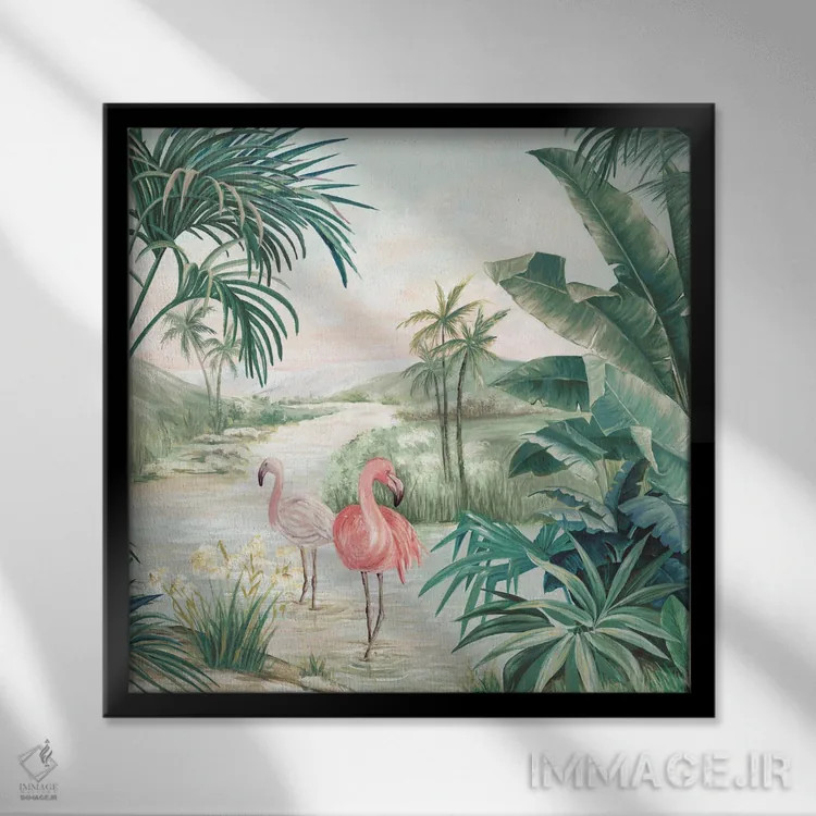 تابلو رؤیای فلامینگو اثر اوا واتس - نمای قابدار مشکی