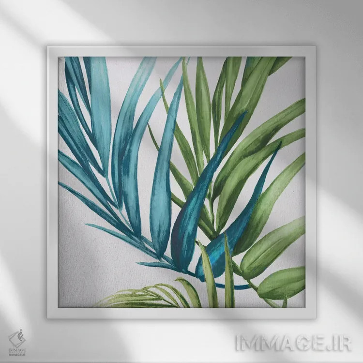 تابلو برگهای نخل IV اثر اوا واتس - نمای قابدار سفید