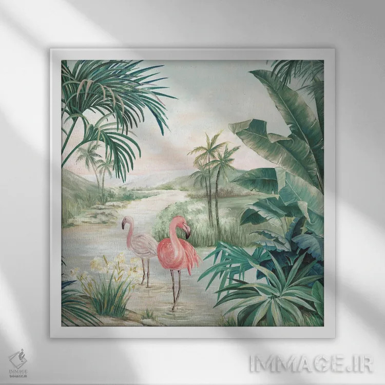 تابلو رؤیای فلامینگو اثر اوا واتس - نمای قابدار سفید