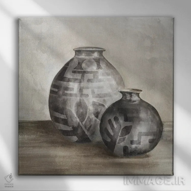 تابلو گلدانهای آفریقایی اثر اوا واتس - نمای روبهرو روی دیوار